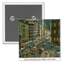 Lower Broadway by Night Pinback Buttons