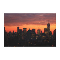 Lower Manhattan Skyline at Twilight, Pink Sky A1 Gallery Wrapped Canvas