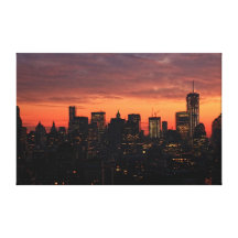 Lower Manhattan Skyline at Twilight, Pink Sky A1 Gallery Wrapped Canvas