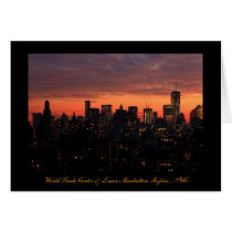 Lower Manhattan Skyline at Twilight, Pink Sky A1 Greeting Card