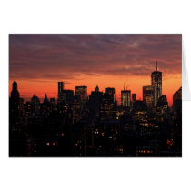 Lower Manhattan Skyline at Twilight, Pink Sky A1 Greeting Cards