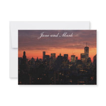 Lower Manhattan Skyline at Twilight, Pink Sky A1 Invitation