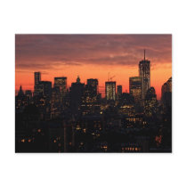 Lower Manhattan Skyline at Twilight, Pink Sky A1 Post Cards