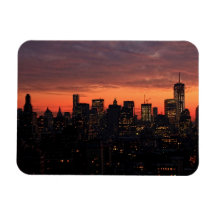 Lower Manhattan Skyline at Twilight, Pink Sky A1 Rectangle Magnet