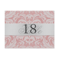 Lt Pink Damask Silver Metal Table Number PostCard