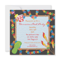 Luau Hawaiian Pool Party Invitation Card
