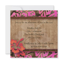 Luau Party Invitation Hibiscus Pink Brown Orange