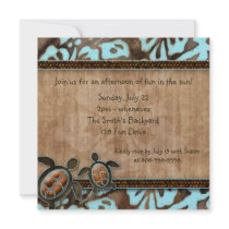 Luau Party Invitation Turtle Blue Brown