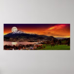 Lucerne Switzerland & the moon over Mount Pilatus Print