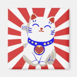 Lucky cute neko cat on rising sun fridge magnets