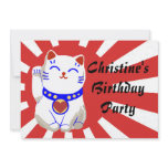 Lucky cute neko cat on rising sun invitations
