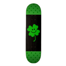 Lucky four leaf clover smiley face skate board