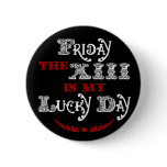 Lucky Friday the 13th Round Black Button