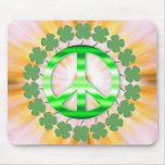 Lucky Green Irish Clover Peace Sign mousepads