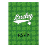 Lucky, Green/White 4 Leaf Clover Personalized Invites