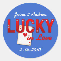 Lucky In Love Custom Wedding Round Stickers