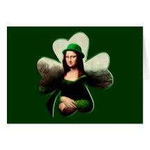 Lucky Mona Lisa Shamrock Greeting Card