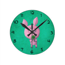 Lucky pig with lucky four leaf clover wall clocks