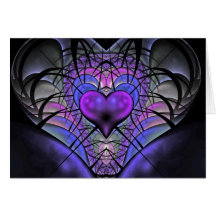 Luminescent Heart Fractal Greetings Cards