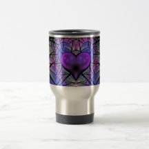 Luminescent Heart Fractal Travel Mugs