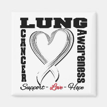 Lung Cancer Awareness Brushed Heart Ribbon Magnets