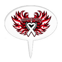 Lung Cancer Awareness Heart Wings Cake Picks