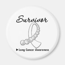 Lung Cancer Survivor Gemstone Ribbon Fridge Magnet