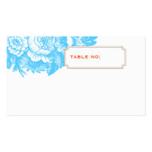 Luxe Floral Wedding Escort Card in Blue & Orange Business Card Template