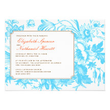 Luxe Floral Wedding Invitation in Blue & Orange