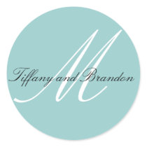 Luxurious Monogram Names Blue Wedding Sticker