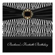 Luxurious Zebra Jewel Womans 40th Birthday Party Personalized Invitation