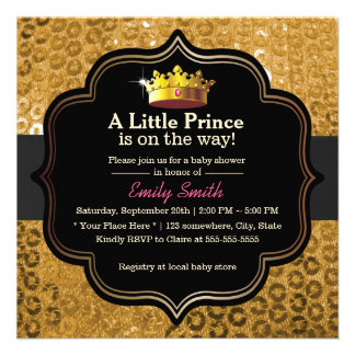 Luxury Gold Crown Little Prince Baby Shower Custom Invitations