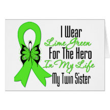 Lymphoma Cancer Ribbon My Hero My Twin Sister Greeting Cards