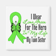 Lymphoma Cancer Ribbon My Hero My Twin Sister Refrigerator Magnets