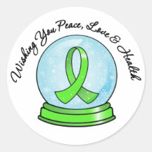 Lymphoma Ribbon Merry Christmas Snowglobe Round Sticker