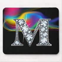 "M" Diamond Bling with Rainbow Swirl Mousepad