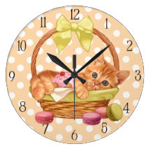 Macaroon and cupcake kitten wall clocks