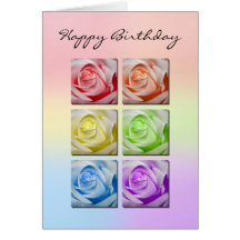 Macro Rainbow Roses Birthday Card