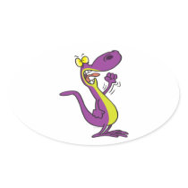 mad angry lizard cartoon oval stickers
