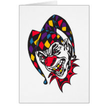 mad evil jester clown card