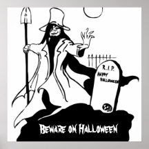 Mad Grave Robber and Tombstone Halloween Poster