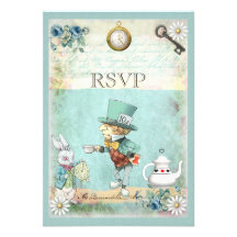 Mad Hatter Alice in Wonderland RSVP Custom Invitations