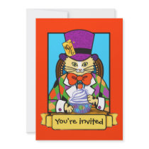 Mad hatter Cat birthday invite