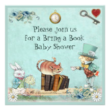 Mad Hatter & Cheshire Cat Bring a Book Shower Personalized Invitation