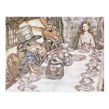 Mad Hatter, Hare and Alice at the Tea Table Post Card