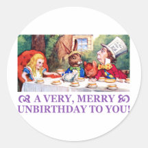 MAD HATTER WISHES ALICE A VERY MERRY UNBIRTHDAY! ROUND STICKER