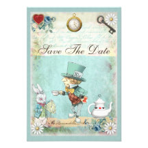 Mad Hatter Wonderland Wedding Save The Date Personalized Invitation