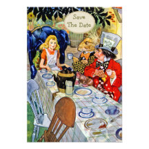 Mad Hatter's Tea Party Wedding Save the Date Custom Invitation