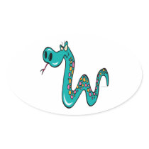 mad snake cartoon boa constrictor oval sticker
