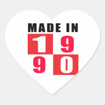 Made In 1990 Birthday Designs Heart Sticker